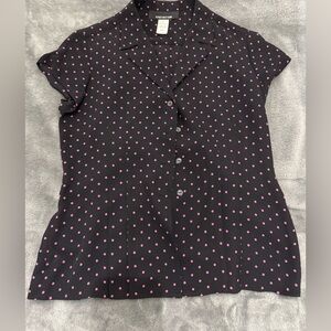Jones New York Black Blouse with Pink Dots